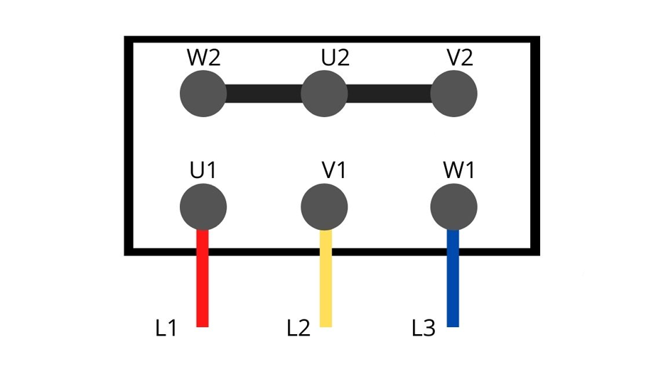 Star connection of three-phase motor terminals inside a motor junction box