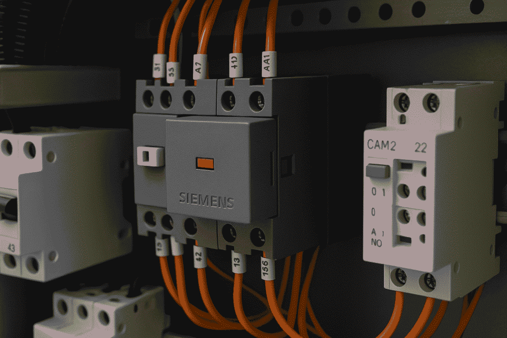 Control panel showing low-voltage 24V wiring used in industrial automation systems
