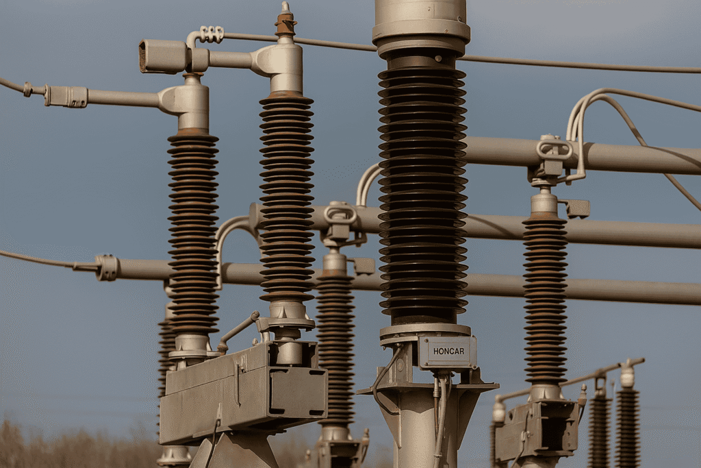 Outdoor high-voltage transformer in industrial substation
