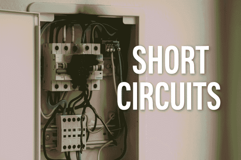 Realistic photo of a damaged electrical panel with burned wires after a short circuit in a residential setting