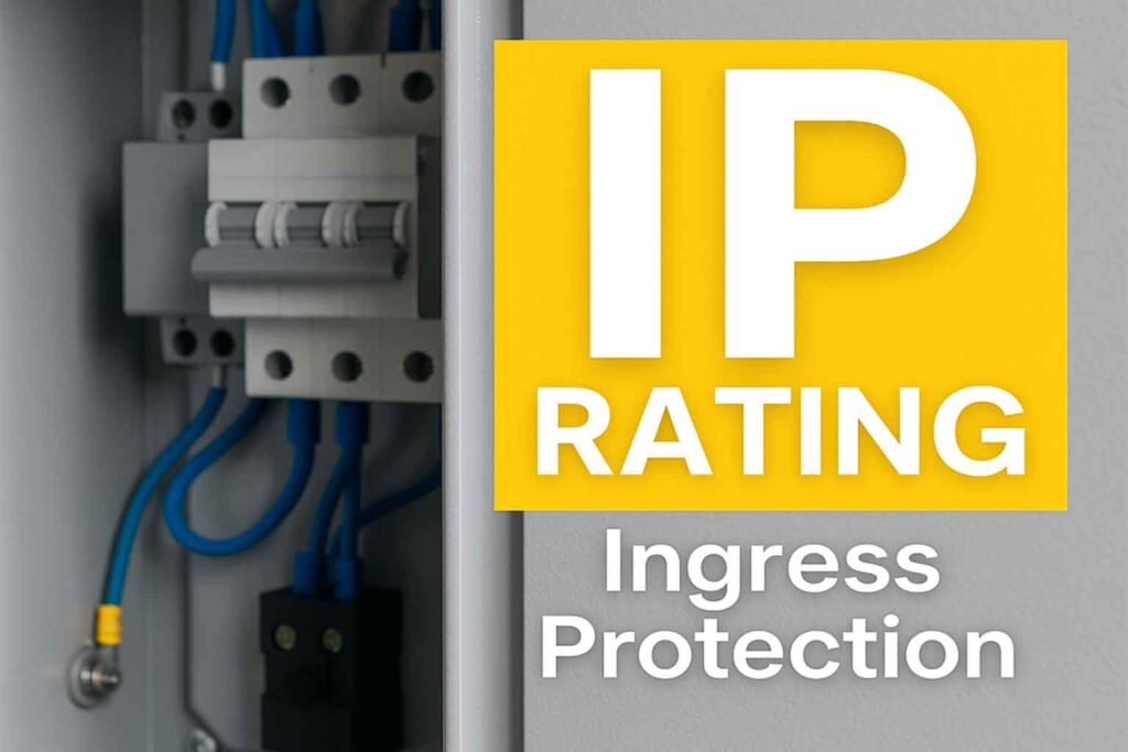 Featured image showing IP rating symbols for dust and water protection in electrical enclosures