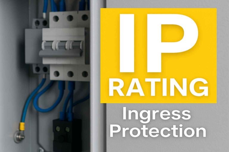 Featured image showing IP rating symbols for dust and water protection in electrical enclosures